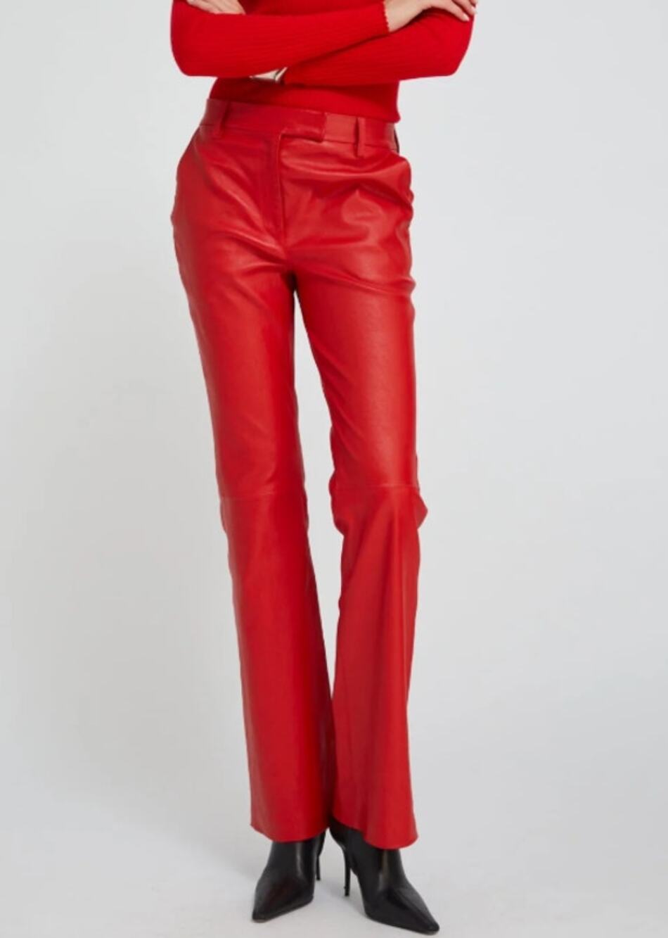 SPRWMN Red Leather Micro Flare Trousers Bootcut Pants Size Small